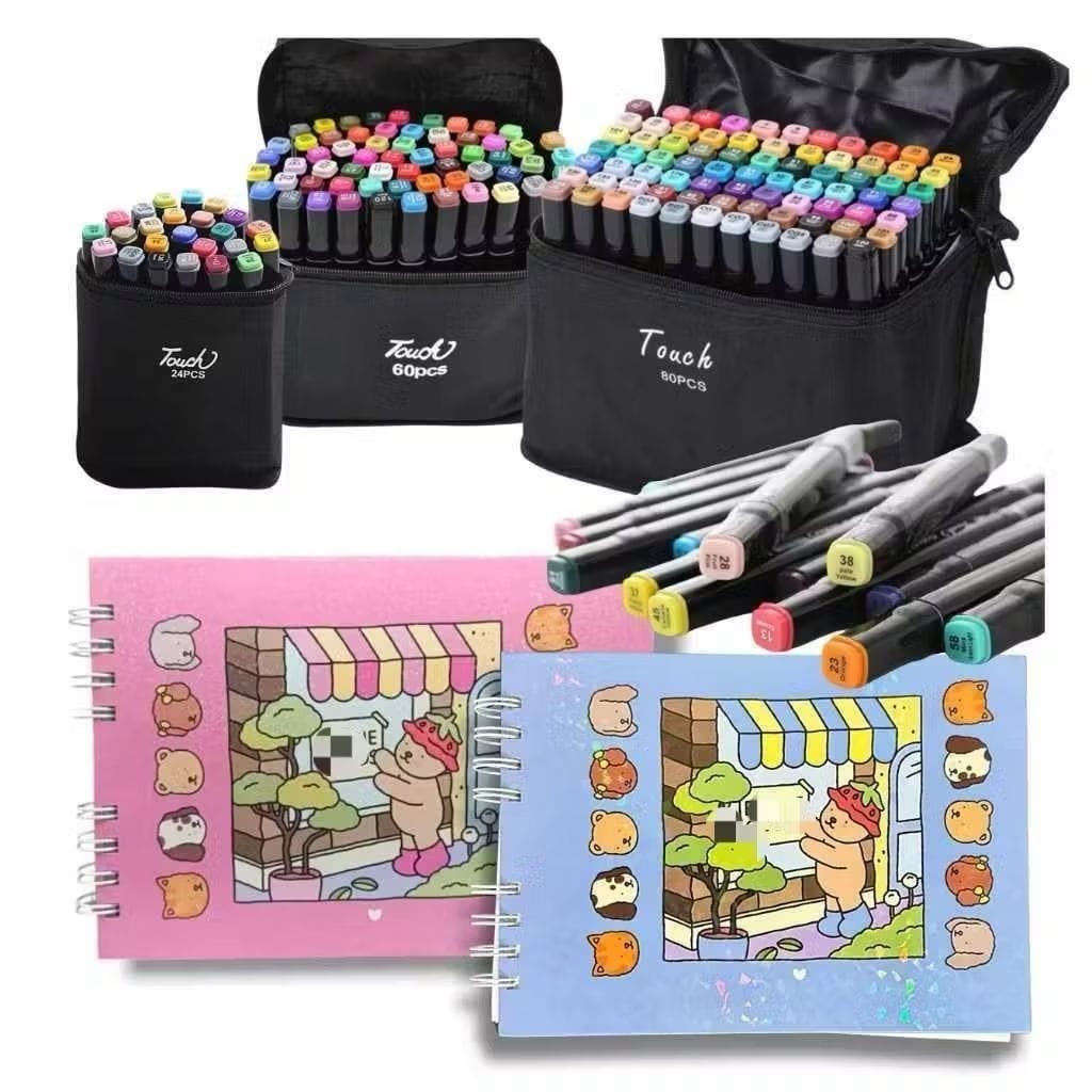 Kit Livro De Colorir Capa Dura 50 Páginas + Kit Caneta Marcadora Com Ponta Dupla/Pintura-image