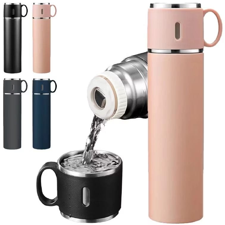 Garrafa Térmica Inox Com Copo 500ml Água Café Chá Caneca Frio Quente Com duas Xicaras-image