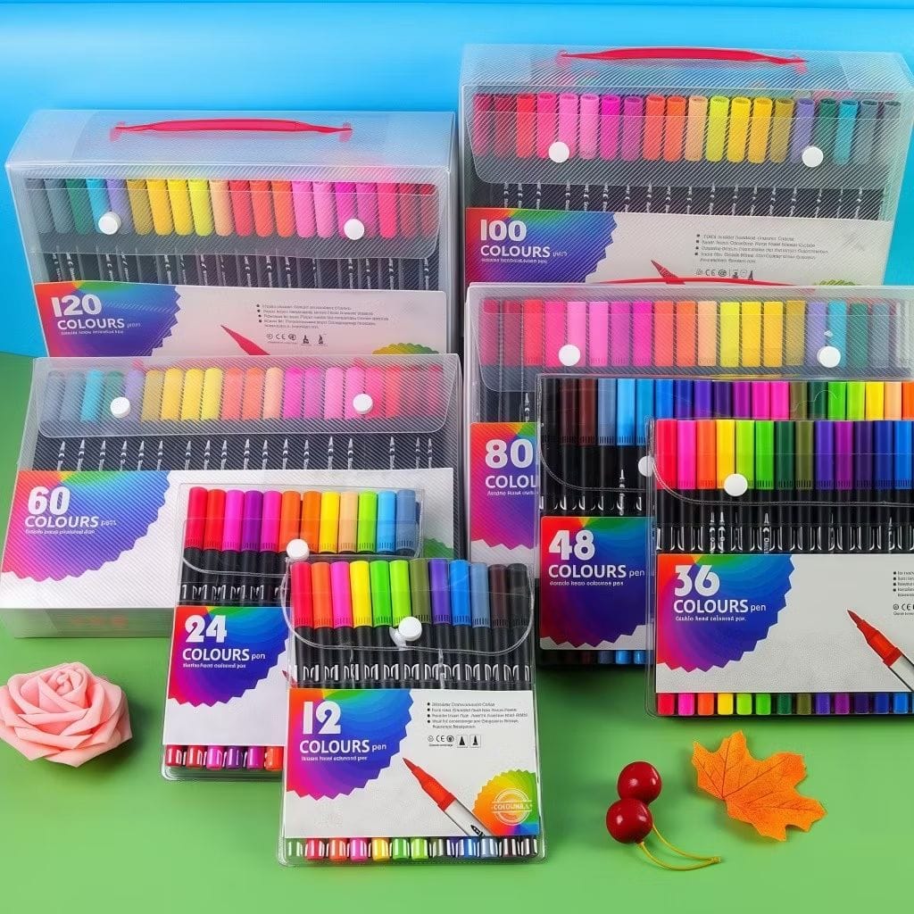 Kit 12/24/36/48/60 Canetas 2 em 1 Brush e Ponta Fina p/ Lettering, Desenho e Colorir Dual Pen-image