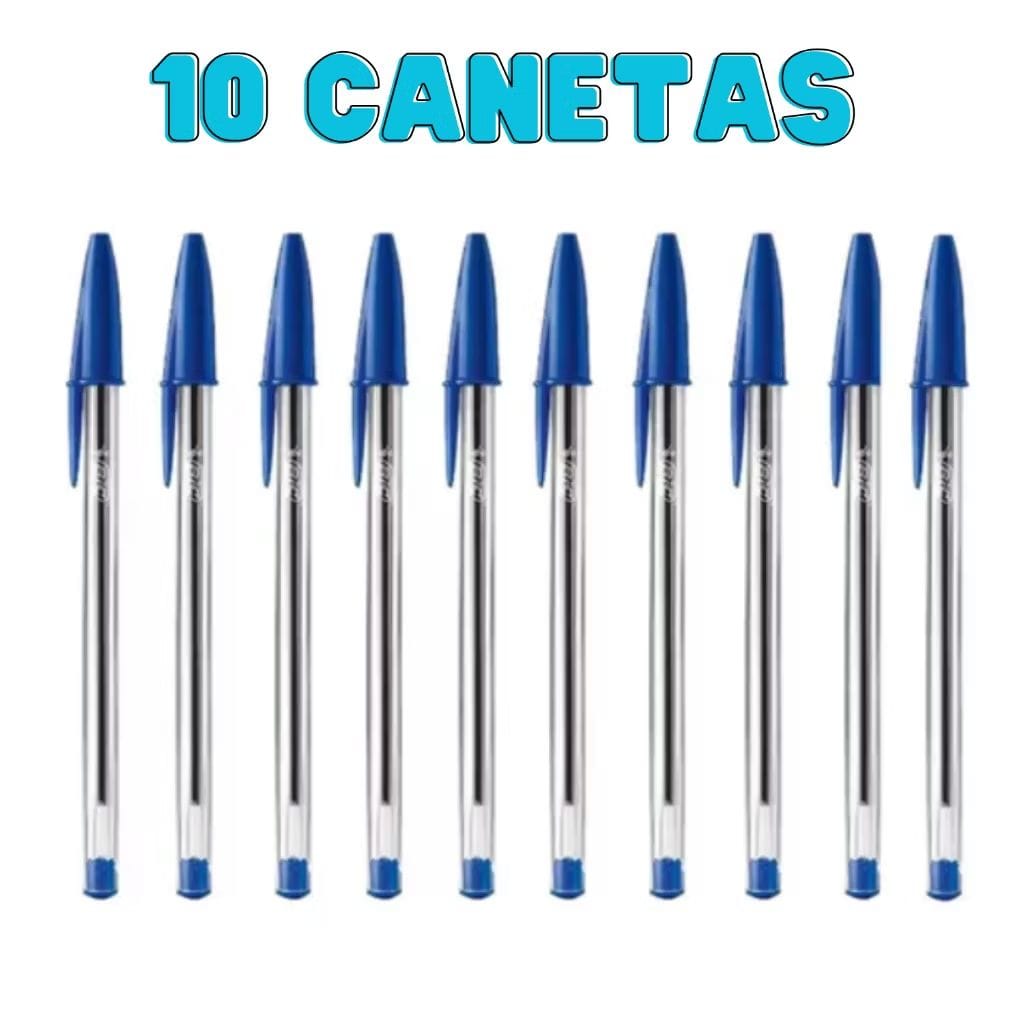 Caneta Bic Cristal Kit Com 10 Canetas Bic Azul Cristal Esferográfica 1.0 Média-image