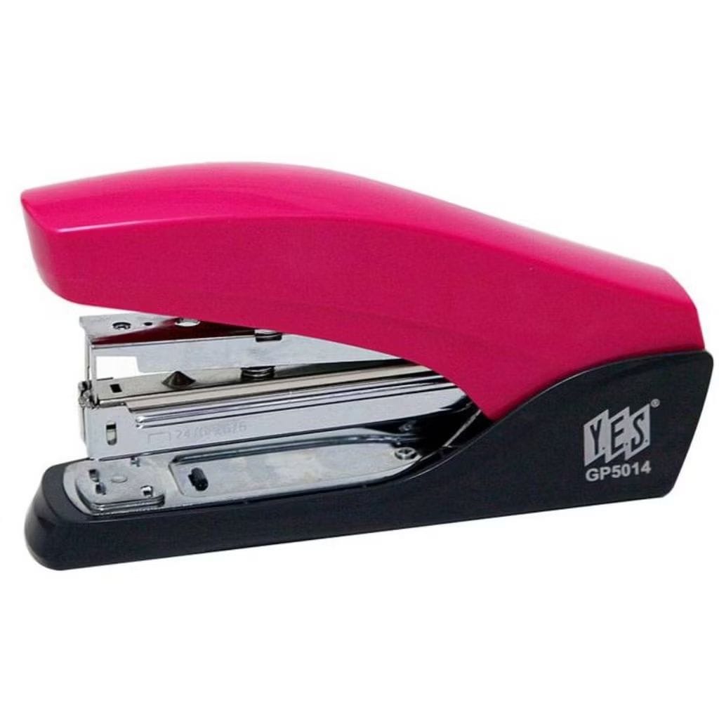 Grampeador Médio Light Force YES Rosa 24/6 26/6 Mola Resistente Retração Automática Escritório-image