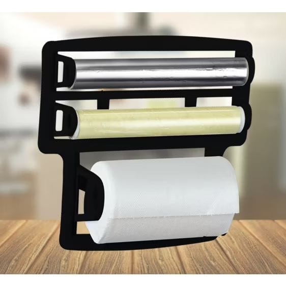 Porta Papel Toalha Triplo Suporte Preto Rolos Para Cozinha 3 em 1-image