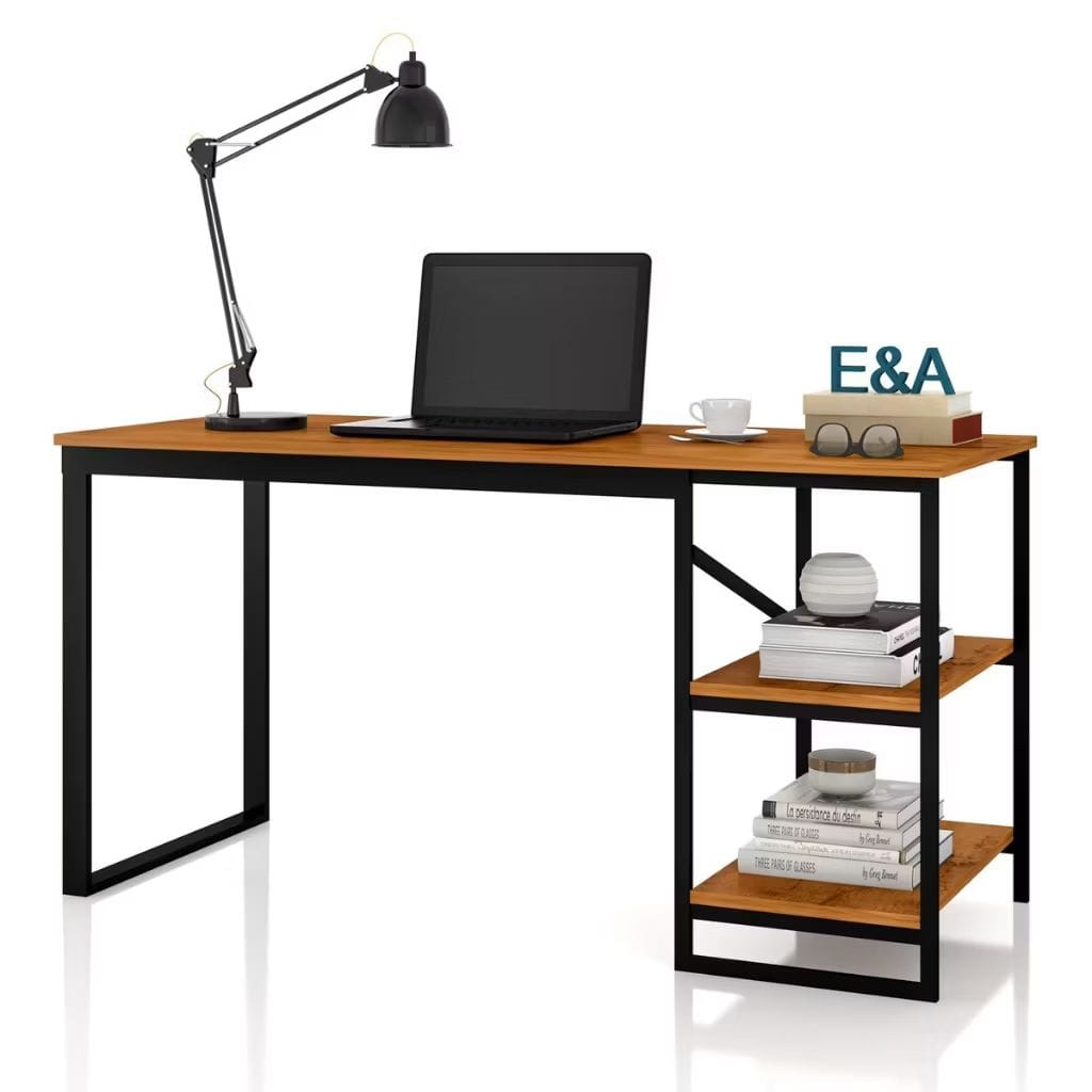 Mesa Home Office C/prateleiras De Metal E&A - Preto/Canela-image