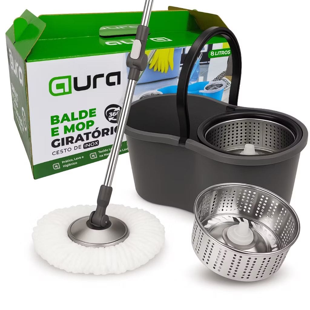 Mop Com Centrifuga Inox Com Refil de Microfibra e Cabo em Inox 8 Litros-image