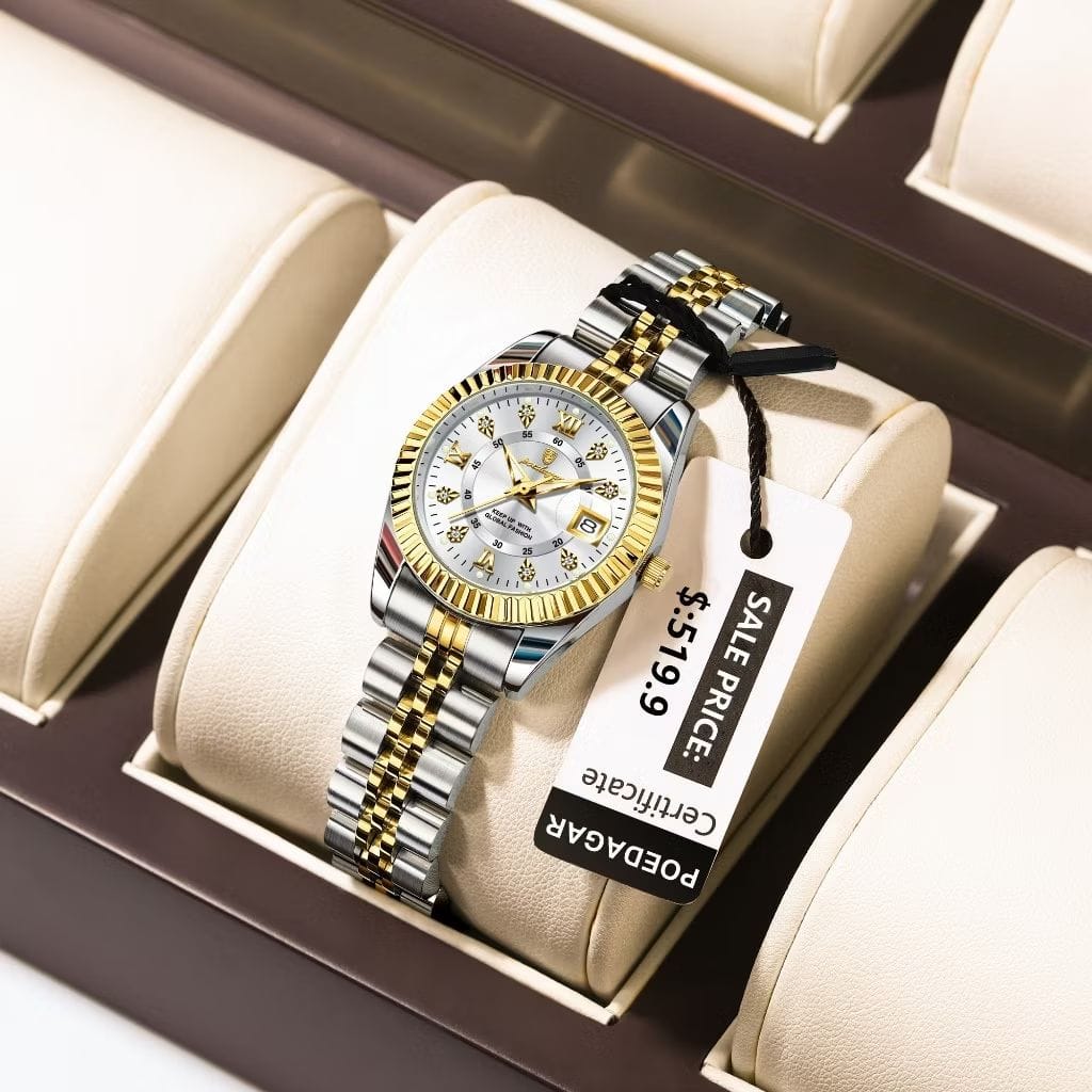 Relógio Feminino de Luxo de Marca de Topo Elegante de Aço Inoxidável À prova D'água-image
