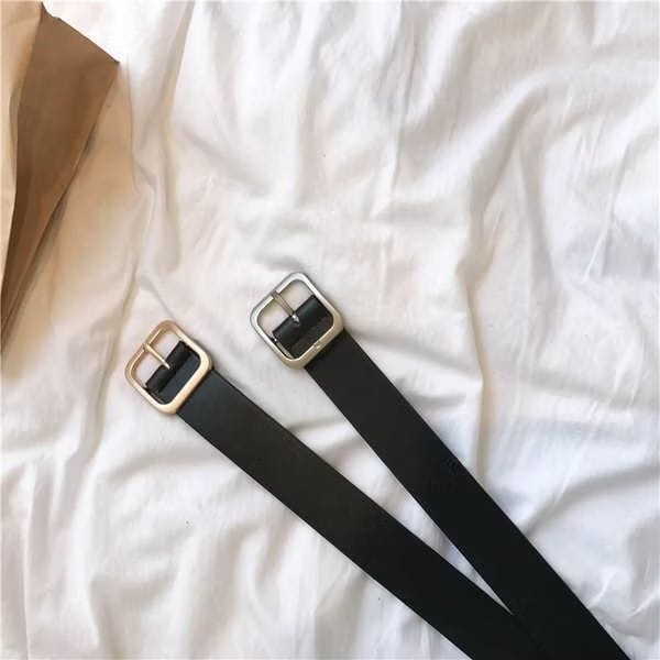 Cinto Feminino Couro Preto/ Cinto retrô estilo masculino enfeite-image