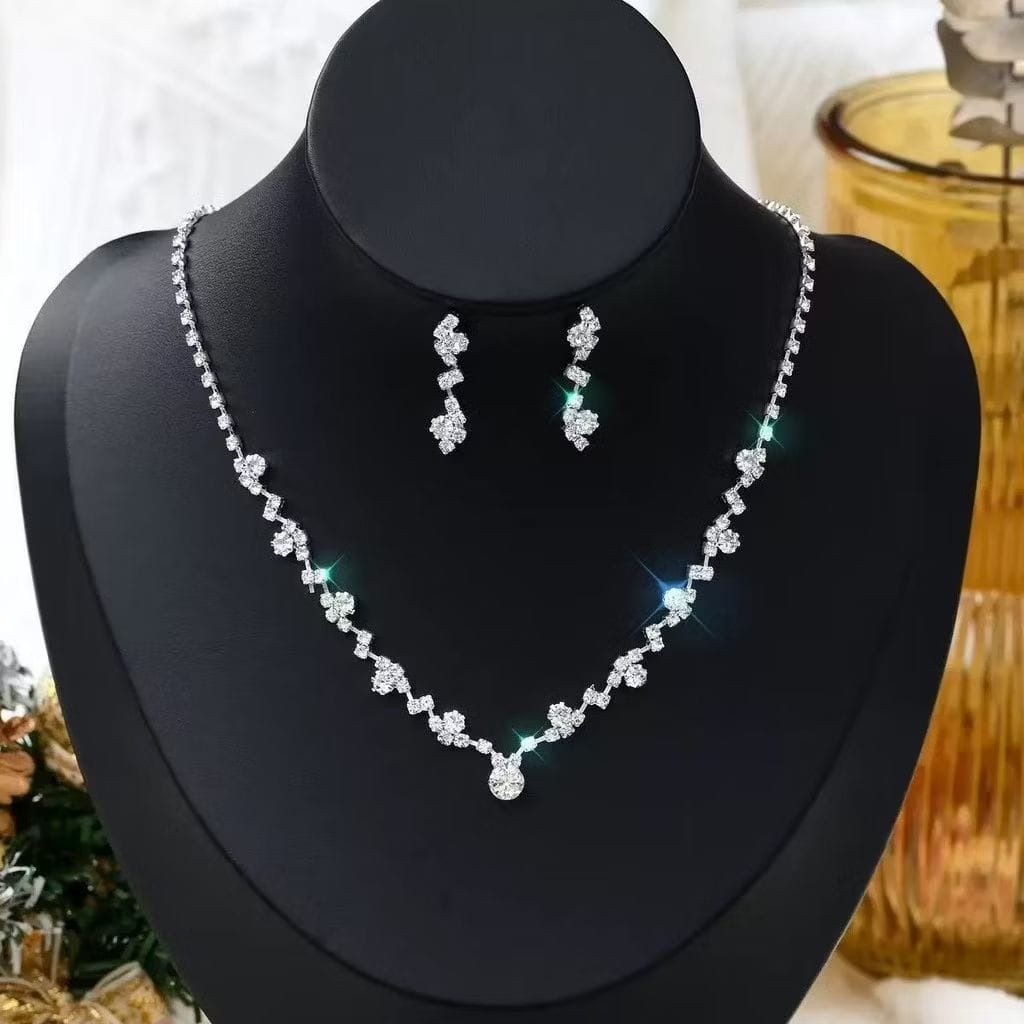 Conjunto Brincos e Colar de Cristal - Joias 3 Em 1 com Borla-image