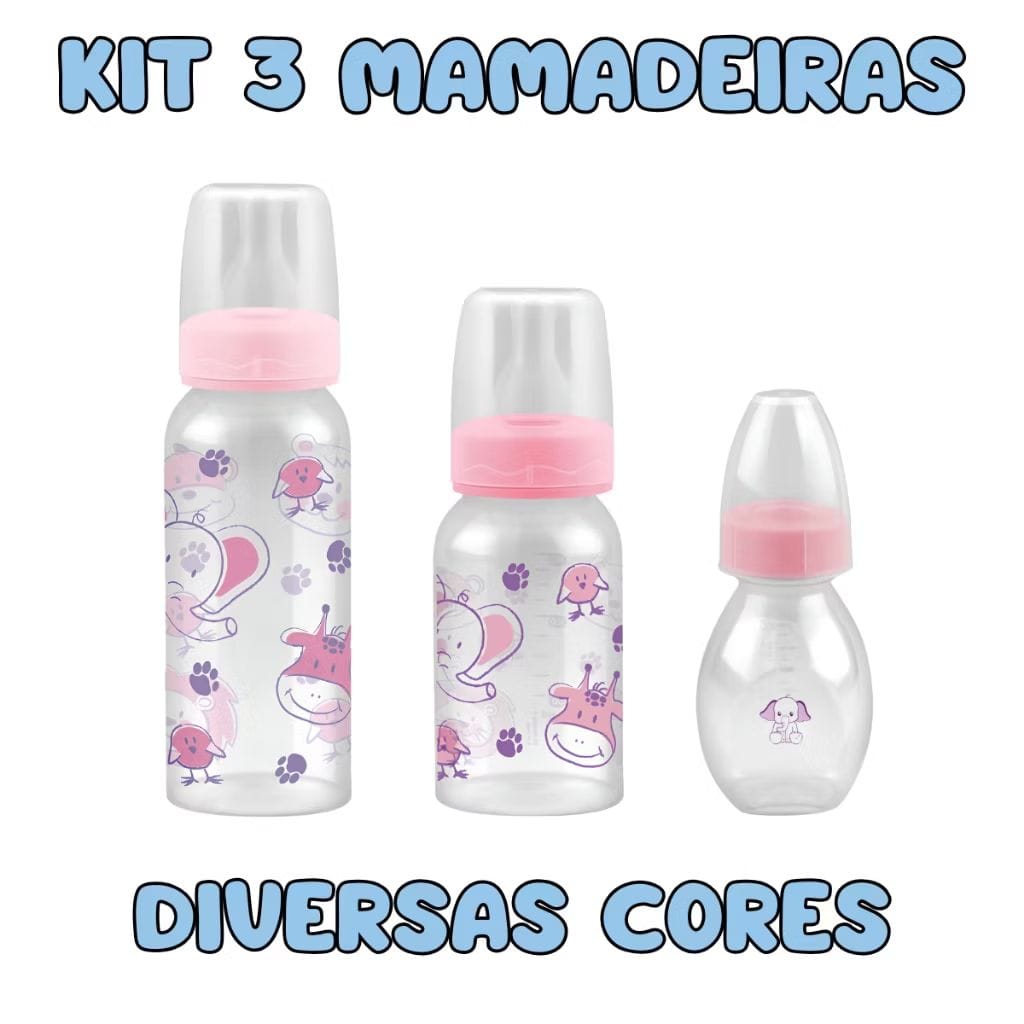 Kit 3 Mamadeiras Premium para Bebe Mamadeira Crianças Menino e Menina Bebê com Bico de Silicone-image