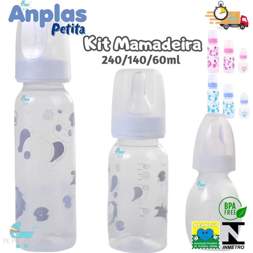 Kit 3 Mamadeira Recém-nascido - 60mL - 140mL - 240mL Bebê Criança-image