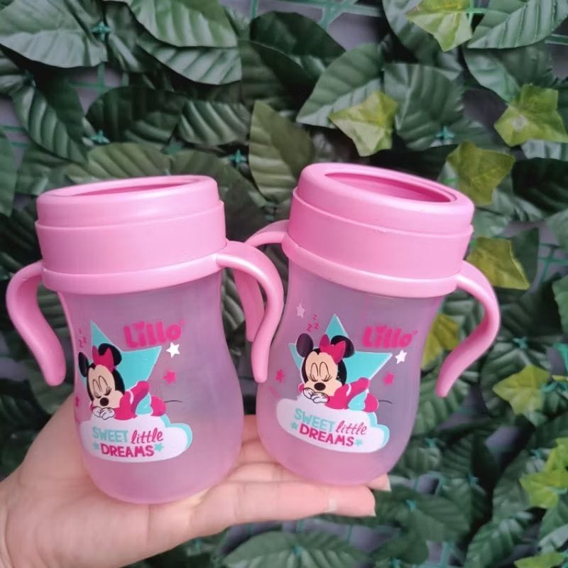 Kkit 2 copos de treinamento Lillo Minnie 240ml bebê criança sem bico-image