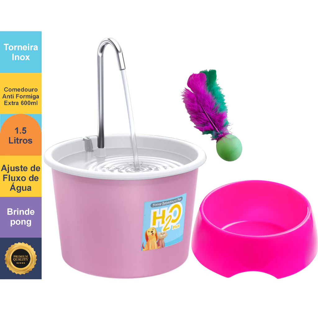 Fonte Bebedouro para Gatos e Cães H2O PLUS + Comedouro 600ml + Pong-image