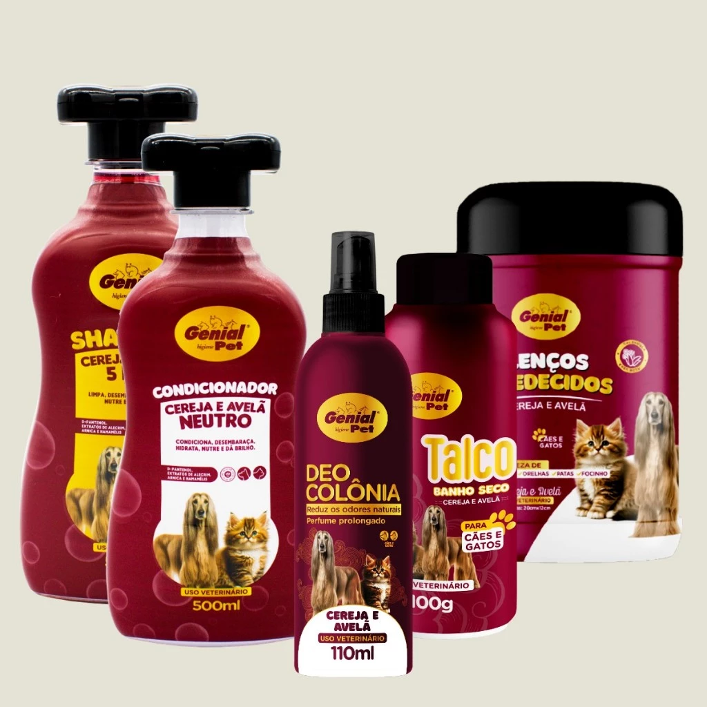Kit Banho Shampoo Condicionador Talco Perfumado, Lenço Perfume Cereja e Avelã Cachorro e Gato-image