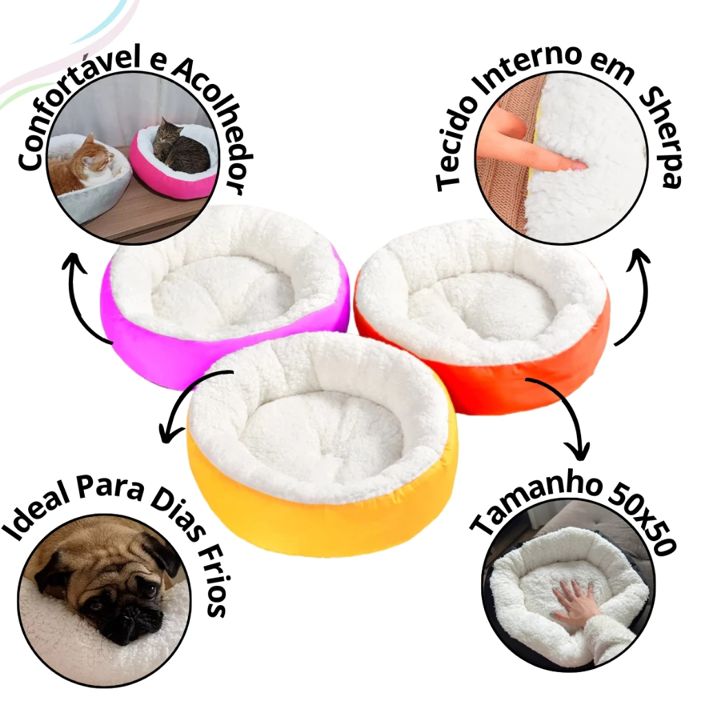 Caminha Redonda Pets para Cães e Gatos Macia Quente Confortável Pele de Carneiro-image