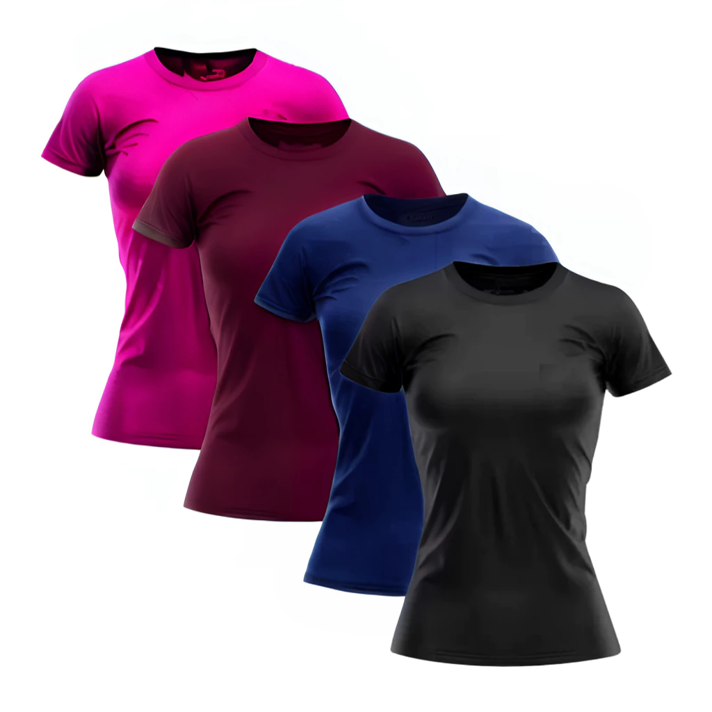 Kit 4 Camisetas Femininas Dry Fit Academia Corrida Treino Caminhada Poliéster Premium-image