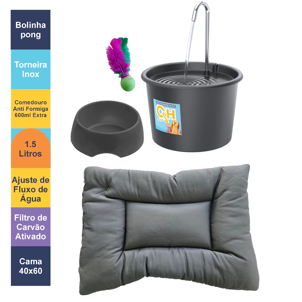 Kit Luxo Gatos Bebedouro Comedouro e Caminha-image